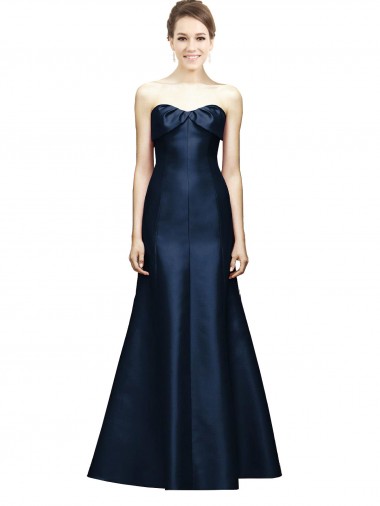 Cheap Long Strapless Satin Bridesmaid Dress with Pleated Cuff Neckline UK