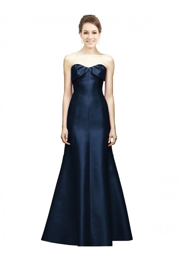 Cheap Long Strapless Satin Bridesmaid Dress with Pleated Cuff Neckline UK