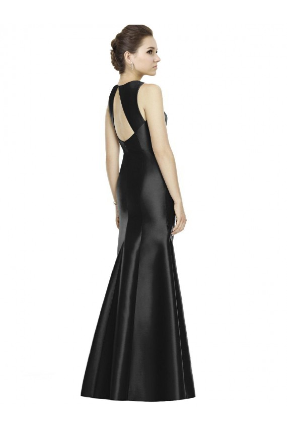 Cheap Full Length Mermaid Long Satin Bridesmaid Dress with Keyhole Back UK