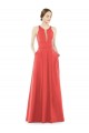 Cheap Sheer V-Neck Tulle Illusion Long Satin Bridesmaid Dress UK