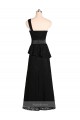 Cheap Long One Shoulder Satin Bridesmaid Dress with Bow Ties UK