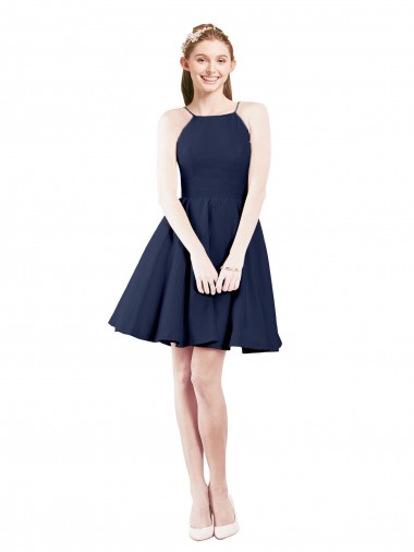 Cheap Halter Neck Short Knee Length Satin Cocktail Bridesmaid Dress UK