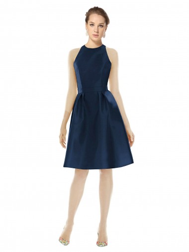 Cheap Short Halter Cocktail Length Luxe Satin Cocktail Bridesmaid Dress UK