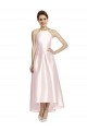 Cheap Long High-Low Halter Satin Bridesmaid Dress with Criss-Cross Back UK