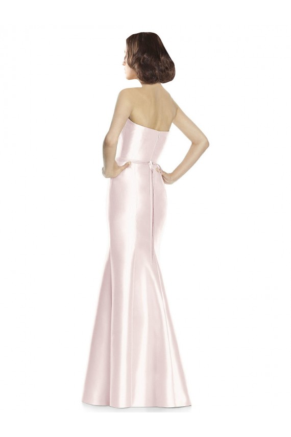 Cheap Long Sweetheart Satin Bridesmaid Dress with Slim Beaded Sash UK