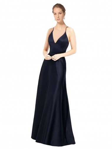 Cheap Sexy Satin Bridesmaids Dress with Deep V-Neckline and Strappy Back UK