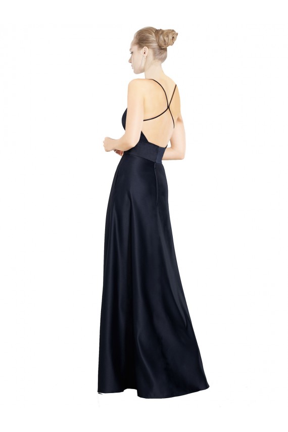 Cheap Sexy Satin Bridesmaids Dress with Deep V-Neckline and Strappy Back UK