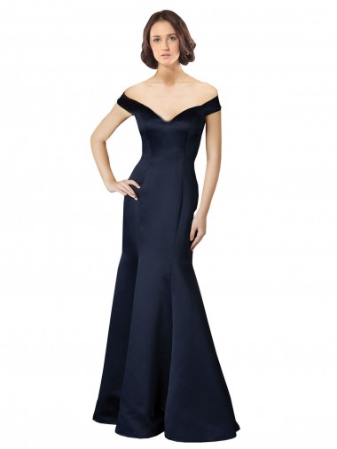 Cheap Fit and Flare Satin Bridesmaid Dress / Prom Dress with Off the Shoulder Neckline UK