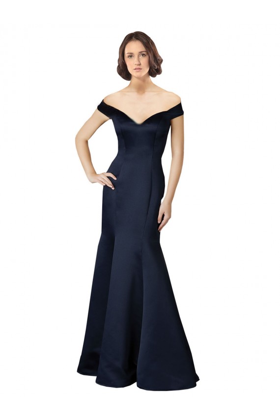 Cheap Fit and Flare Satin Bridesmaid Dress / Prom Dress with Off the Shoulder Neckline UK