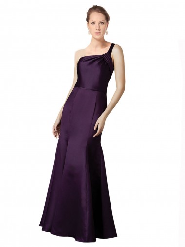 Cheap Long Ruched Neckline One Shoulder Satin Bridesmaid Dress / Prom Dress UK