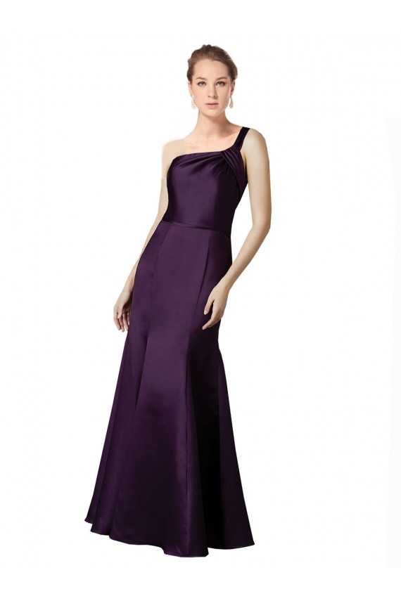 Cheap Long Ruched Neckline One Shoulder Satin Bridesmaid Dress / Prom Dress UK