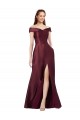 Cheap Long Off the Shoulder Formal Satin Bridesmaid Dress / Prom Dress with Thigh-high Slit UK