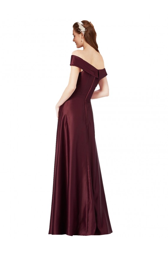 Cheap Long Off the Shoulder Formal Satin Bridesmaid Dress / Prom Dress with Thigh-high Slit UK