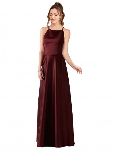 Cheap Sleek Satin Bridesmaids Dress with Pockets UK