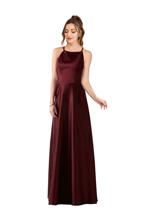 Cheap Sleek Satin Bridesmaids Dress with Pockets UK