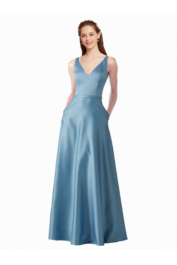 Cheap Classic Satin V-Neck A-Line Bridesmaids Dress with Pockets UK