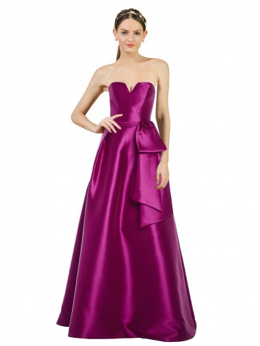 Cheap Sleeveless V-Neck Long Satin Bridesmaid Dress / Prom Dress with Bow Waist UK