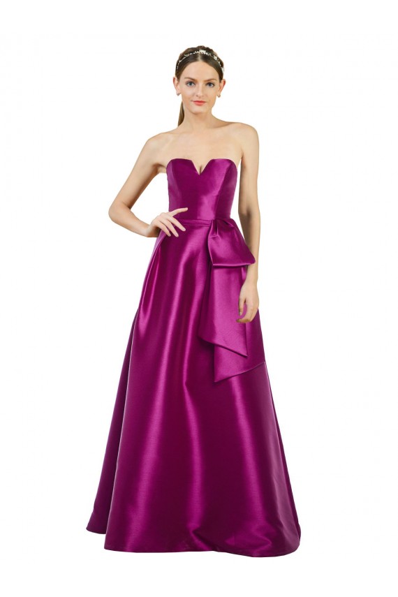 Cheap Sleeveless V-Neck Long Satin Bridesmaid Dress / Prom Dress with Bow Waist UK