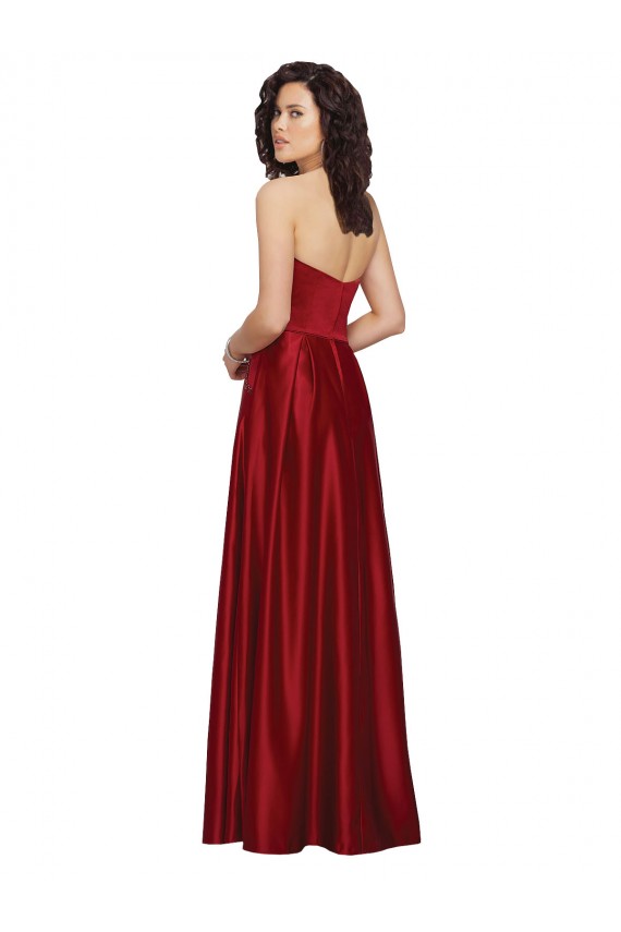 Cheap Strapless Satin Bridesmaids Dress with Beaded Pocket and Soft Pleating UK