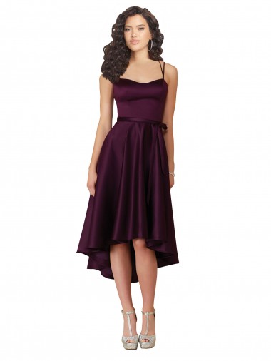 Cheap Elegant High Low Satin Bridesmaid Dress / Prom Dress with Criss Cross Back UK
