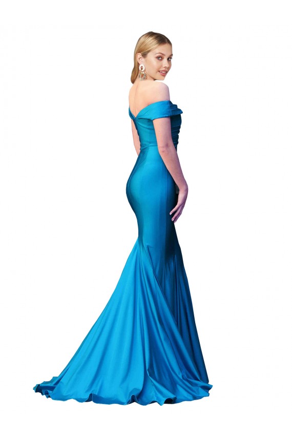 Cheap Off the Shoulder Long Chapel Train Formal Satin Bridesmaid Dress / Prom Dress UK