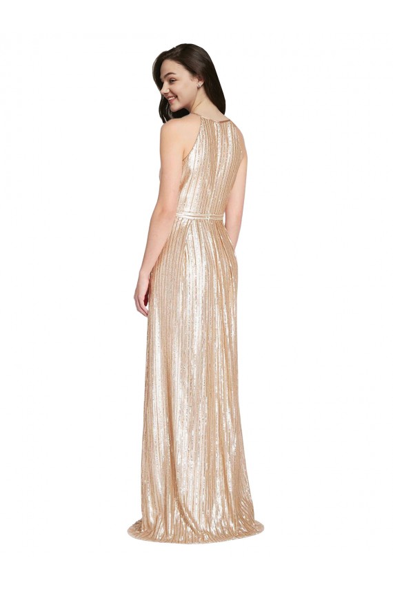 Cheap Floor Length Halter Neck Sparkling Formal Sequin Bridesmaid Dress / Prom Dress with Pleats UK