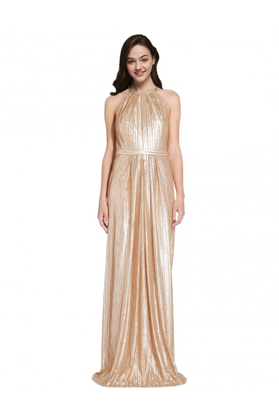 Cheap Floor Length Halter Neck Sparkling Formal Sequin Bridesmaid Dress / Prom Dress with Pleats UK
