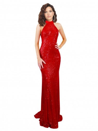 Cheap Halter High Neck Mermaid Open Back Formal Sequin Bridesmaid Dress / Prom Dress UK