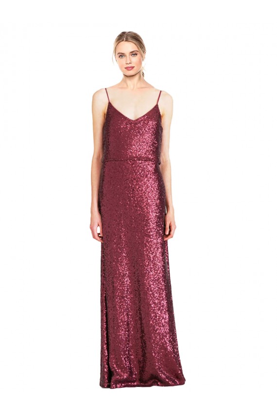 Cheap High Neck Halter Long Slim Formal Sequin Bridesmaid Dress / Prom Dress with V-Neck and Blouson Bodice UK