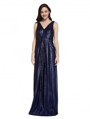 Cheap Long V-Neck Sparking Formal Sequin Bridesmaid Dress / Prom Dress with Low V-Back UK