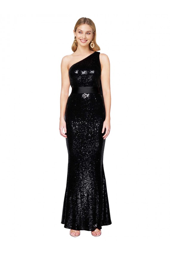 Cheap Draped One Shoulder Long Full Length Formal Sequin Bridesmaid Dress / Prom Dress UK