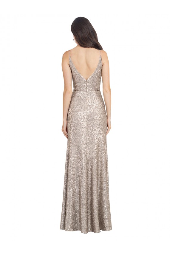 Cheap V-Neck Fully Sequin Formal Bridesmaid Dress / Prom Dress with V-Back and Front Slit UK