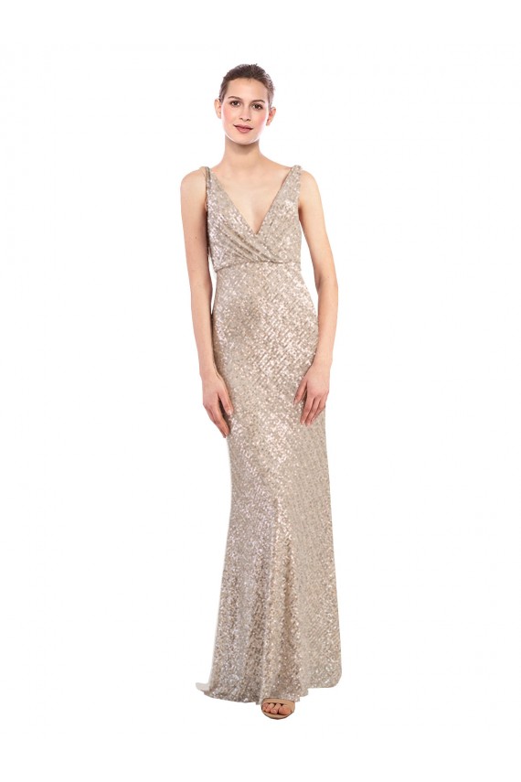 Cheap Faux Surplice V-Neck Slim Formal Sparkling Sequin Bridesmaid Dress / Prom Dress UK