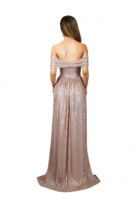 Cheap Strapless Scoop Neck Off the Shoulder Long Formal Sequin Bridesmaid Dress / Prom Dress with High Slit UK