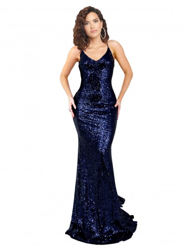 Cheap Mermaid V-Neck Low Back Long Formal Sequin Bridesmaid Dress / Prom Dress UK