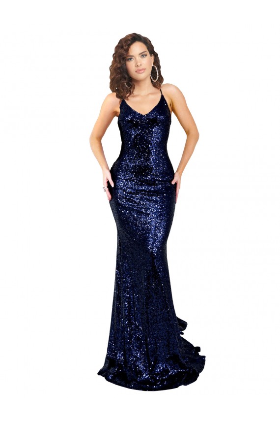 Cheap Mermaid V-Neck Low Back Long Formal Sequin Bridesmaid Dress / Prom Dress UK