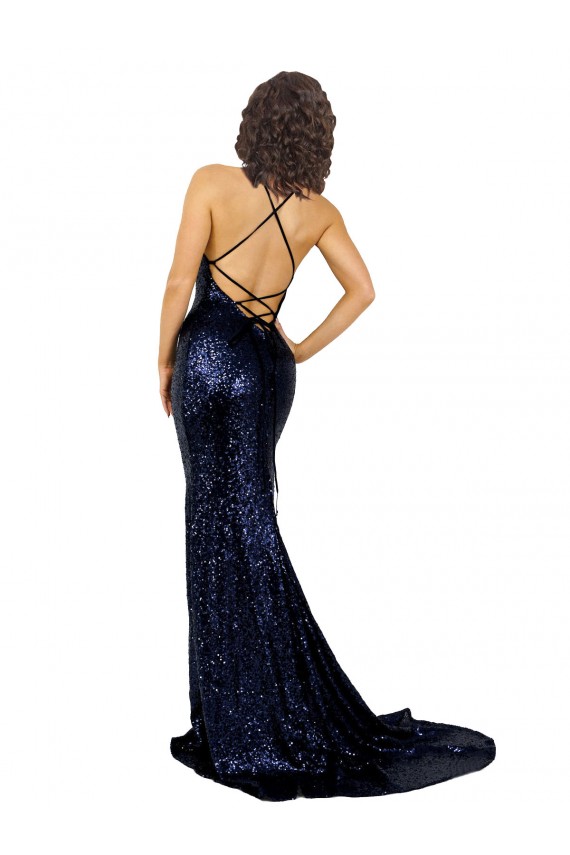 Cheap Mermaid V-Neck Low Back Long Formal Sequin Bridesmaid Dress / Prom Dress UK