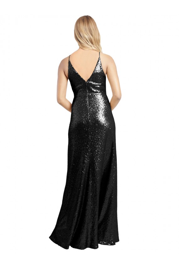 Cheap Full Length A-Line Formal Sequin Bridesmaid Dress / Prom Dress with Spaghetti Straps V-Neckline UK