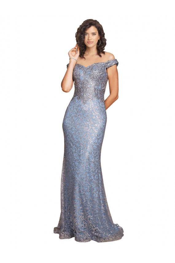 Cheap Off the Shoulder Sweetheart Neckline Formal Sequin Bridesmaid Dress / Prom Dress with Thigh High Slit UK