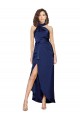 Cheap Full Length High Neck Wrap Formal Silky Satin Bridesmaid Dress / Prom Dress with Waist Tie UK