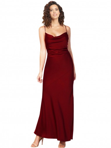 Cheap Cowl Neck Low Back Formal Silky Satin Bridesmaid Dress / Prom Dress with Thin Back Straps UK