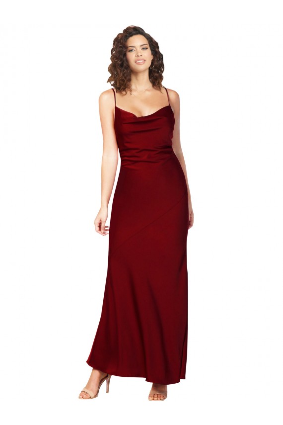 Cheap Cowl Neck Low Back Formal Silky Satin Bridesmaid Dress / Prom Dress with Thin Back Straps UK