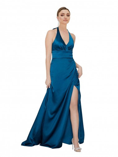Cheap Halter Neck Formal Silky Satin Bridesmaid Dress / Prom Dress UK