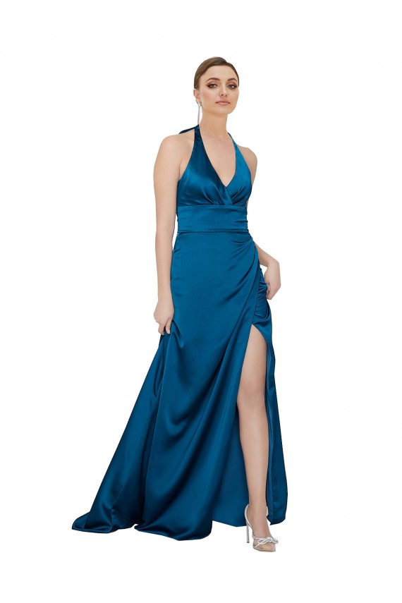 Cheap Halter Neck Formal Silky Satin Bridesmaid Dress / Prom Dress UK