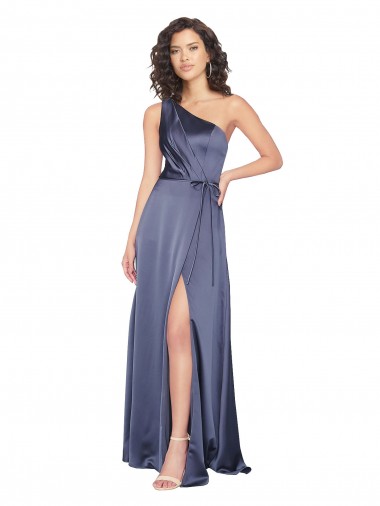 Cheap Draped Formal Silky Satin Bridesmaid Dress / Prom Dress with Tied Waist UK