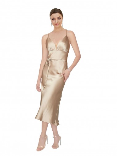 Cheap Empire Waist Formal Silky Satin Cocktail Midi Bridesmaid Dress / Prom Dress UK