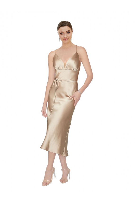Cheap Empire Waist Formal Silky Satin Cocktail Midi Bridesmaid Dress / Prom Dress UK