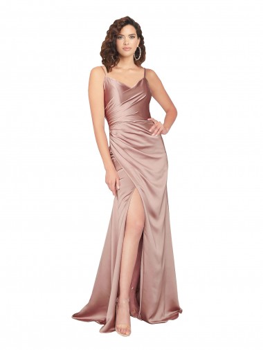 Cheap Floor Length Formal Silky Satin Bridesmaid Dress / Prom Dress with Front Skirt Slit UK