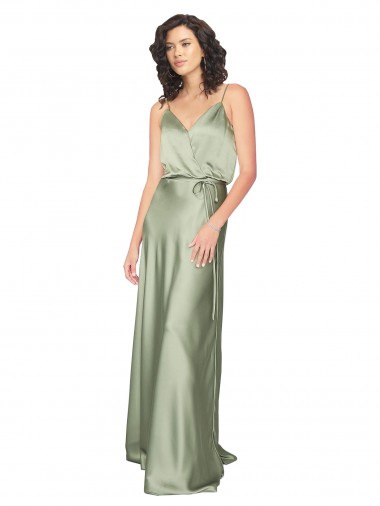 Cheap Formal Silky Satin Bridesmaid Dress with Tied Waist UK