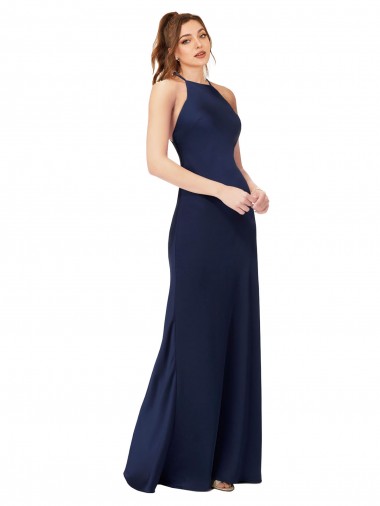 Cheap High Neck Satin Bridesmaid Dress / Prom Dress with Strappy Back UK